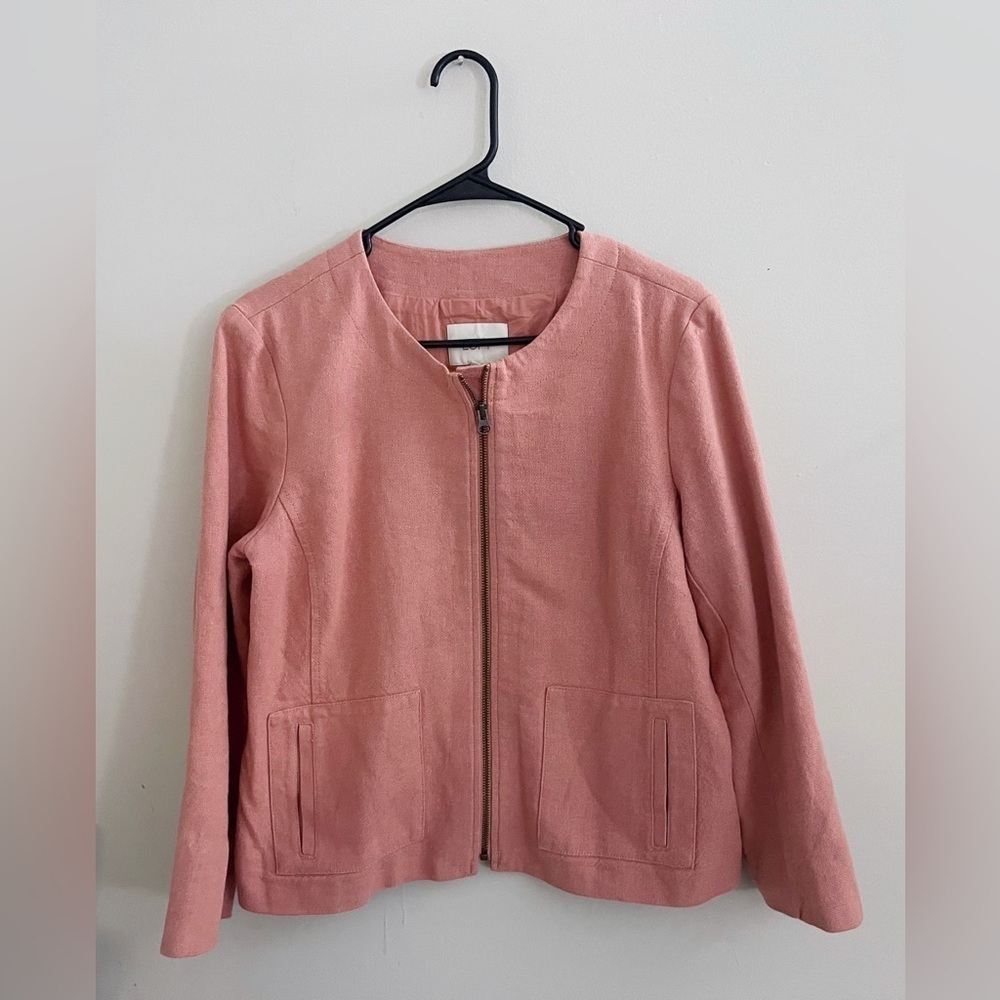 Ann Taylor LOFT Cotton Pink Textured Blazer office chic Barbiecore